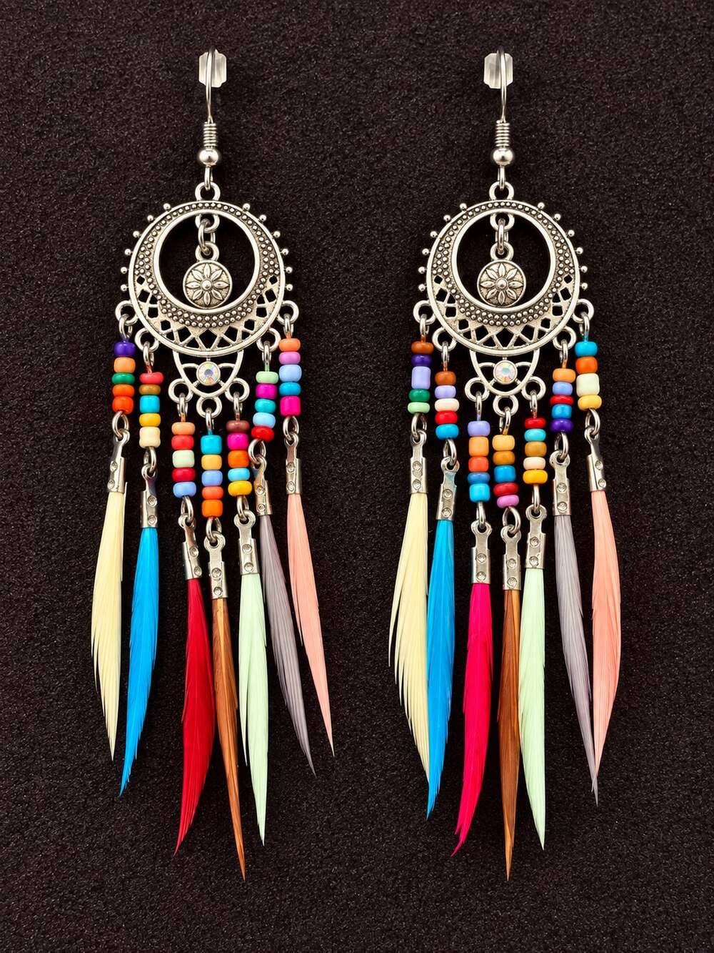 Boho Beaded Feather Earrings